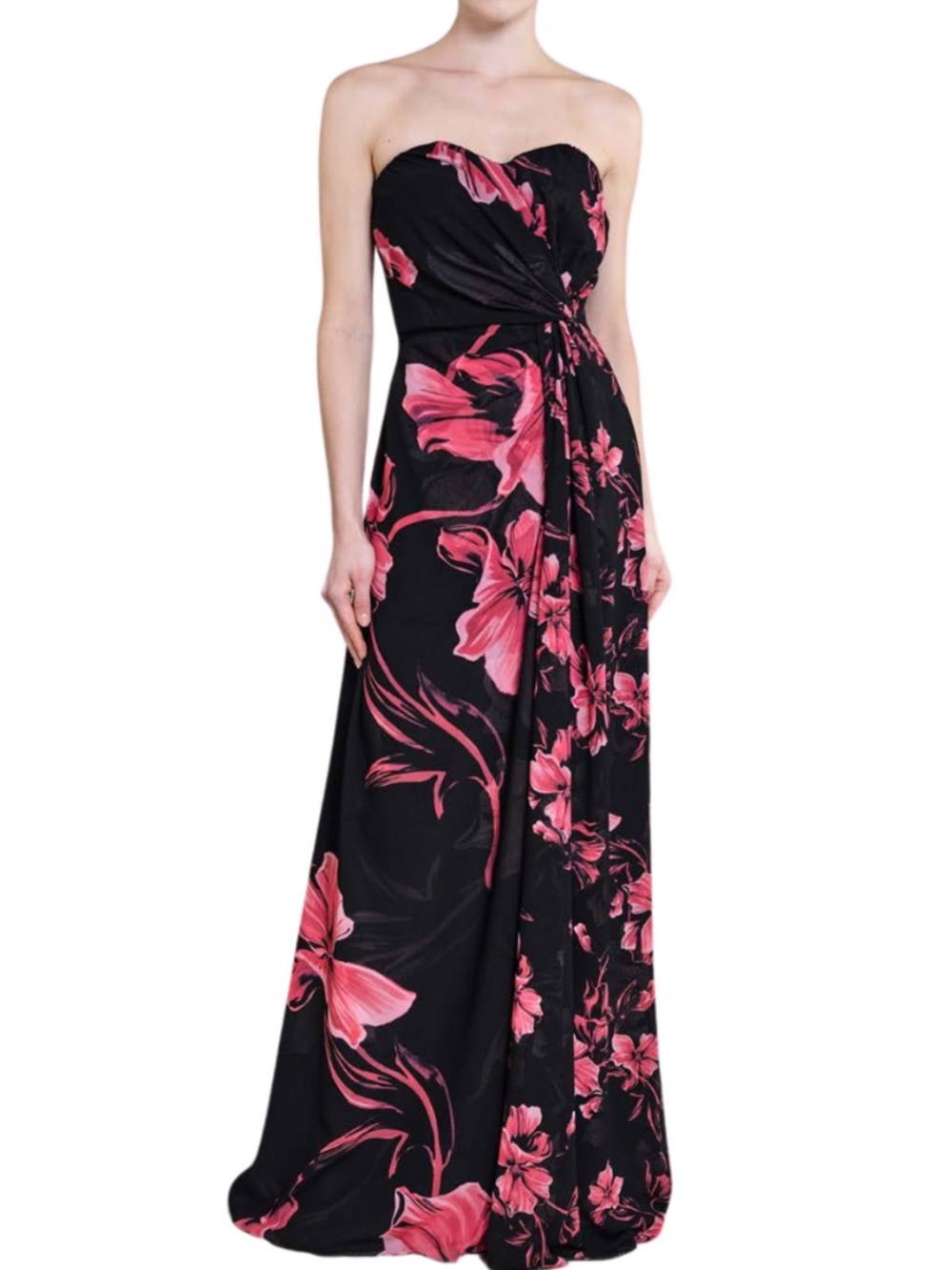 Chiara Boni La Petite Robe Strapless Floral-Print Georgette Gown